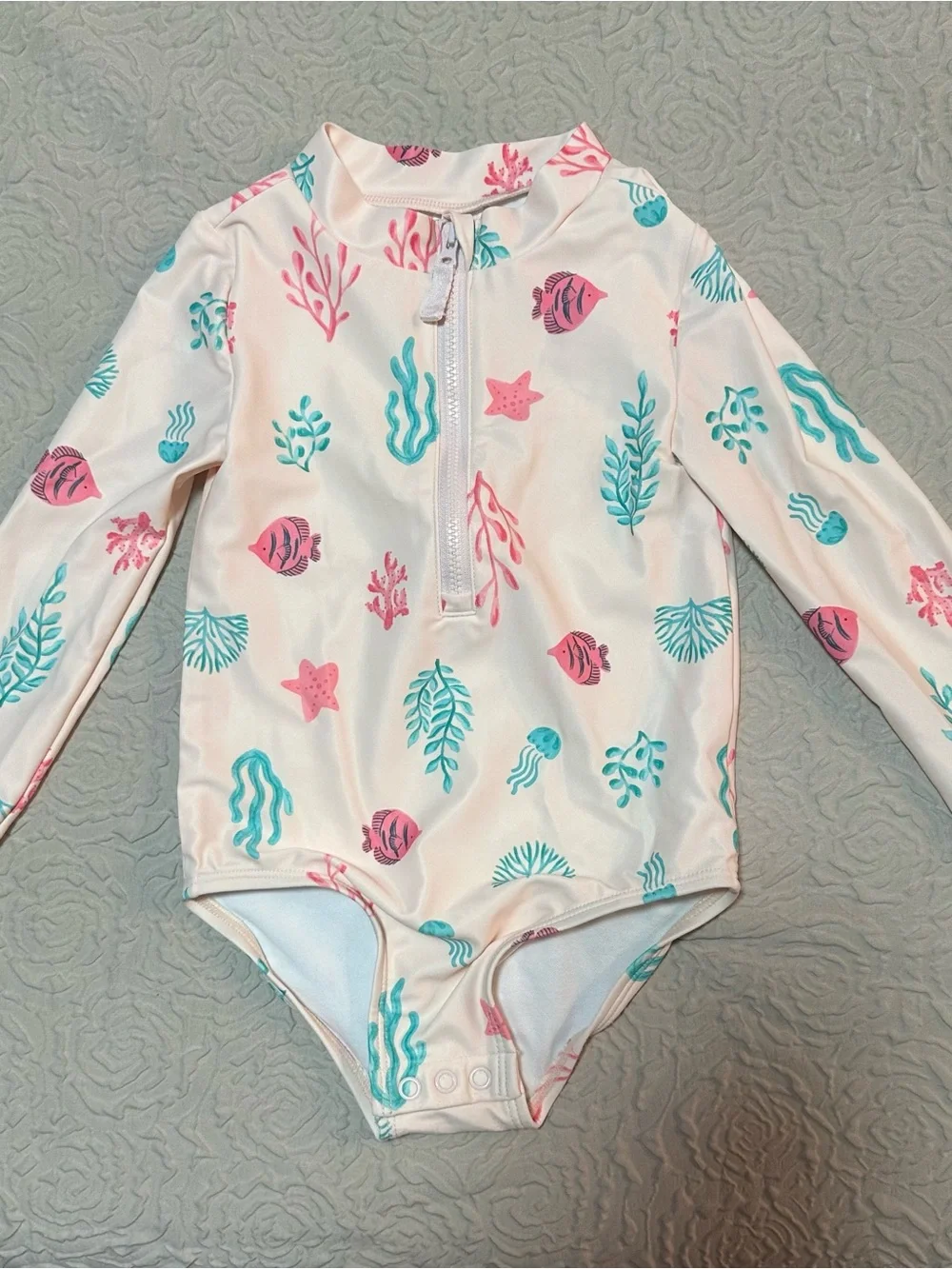 Carter's Long-Sleeve Rashguard Swimsuit in Pink & Teal Sea Life